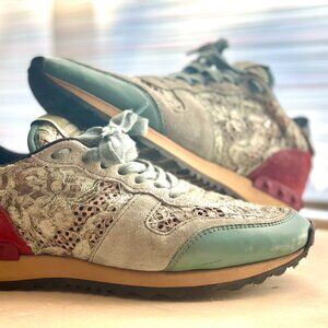 Valentino Womens' Sneakers Size 38 - Beige, turquoise & burgundy